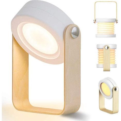 Lampe de chevet LED tactile à intensité variable Lampe de table rétro avec poignée en bois 3 niveaux de luminosité Lampe de table portable pliable ave (1/5)