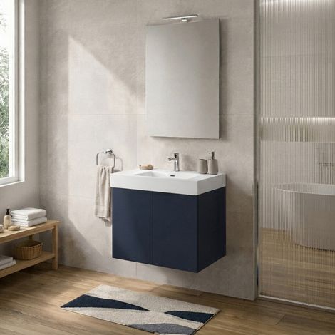 Mobile bagno sospeso 60 cm blu con due ante e lavabo in resina Tierra (1/5)
