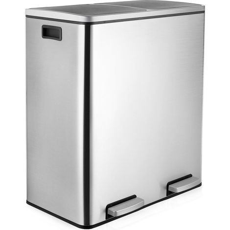 Liferun – Poubelle double tri sélectif 2 x 30L – Acier inoxydable anti-doigt – Couvercles à fermeture douce – Avec 15 sacs poubelles (1/5)