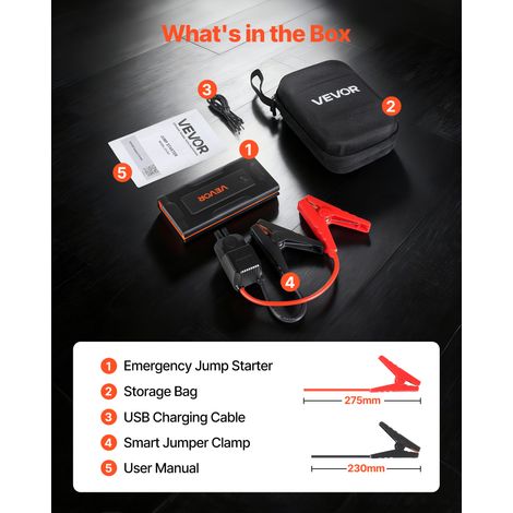 VEVOR Jump Starter, 1000A Peak, Car Jumper Starter Battery Pack, 12V Portable Lithium Battery Booster, Jump Box Power Bank with 3 Modes Flashlight and Jumper Cable, for Up to 5L Gas & 3L Diesel Engine (1/4)