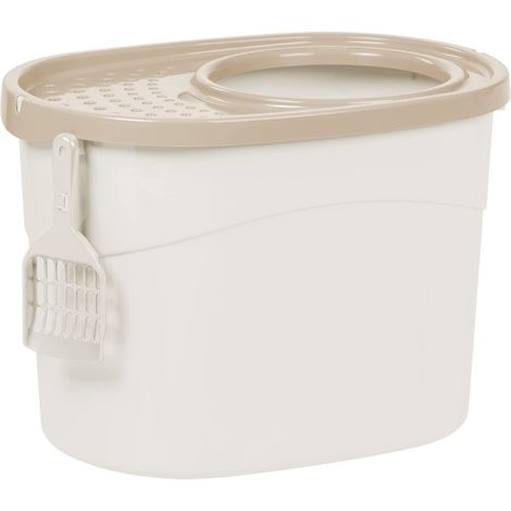 Maison de Toilette pour Chat avec Pelle, Max. 7 kg, Beige, Ouverture en Haut, Bac a Litiere avec Couvercle, Amovible, pour Chaton, Grande Capacité, sans BPA, Nettoyage Facile, TECL-20 (1/5)