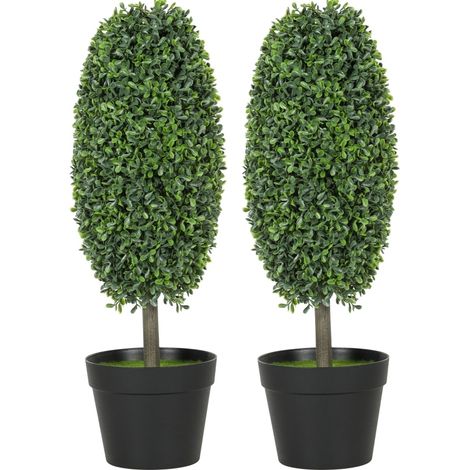 Lot de 2 plantes artificielles résistantes aux UV avec pots en ciment, hauteur 60 cm, vert (1/5)