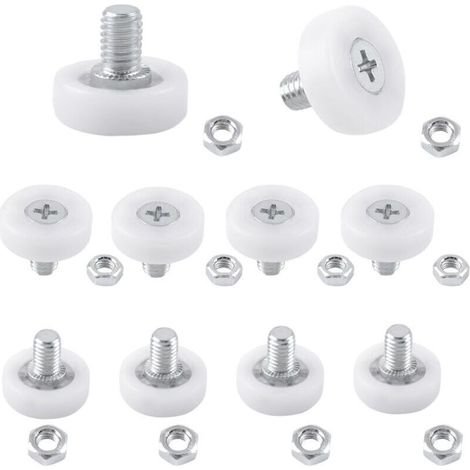 Set mit 10 POM-Kunststoff-Schubladenrollen inklusive Muttern und Gleitschienen für DIY-Möbel (19 mm Durchmesser)