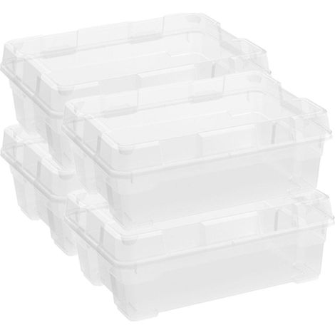 Keter Set di 4 Contenitori in Plastica con Coperchio Jumbo Box M, Trasparenti, Ideali per Vestiti e come Portaoggetti, Adatti per Armadi e Garage, 35 L, 58x39x21H cm (1/3)