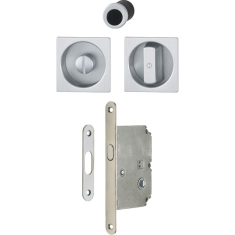 Hoppe – Serrure à condamnation pour porte coulissante intérieure – Cylindre 100x68mm – Carré 8mm – Têtière 160x16mm – Aluminium chromé satiné (1/3)