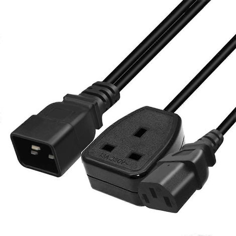 Reise-Elektronik-Stromanschlusskabel C20 auf C13 plus EU-Steckdose, 16 A, 0,32 m