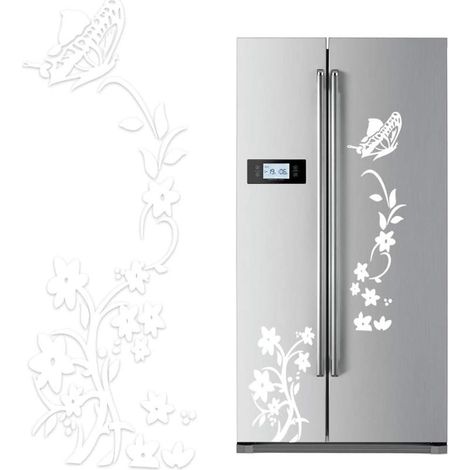 2pcs Blanc Fleur Vigne Stickers Muraux Réfrigérateur en PVC Papillon Autocollant Murales Amovible Art Décor pour Placard Maison Cuisine - 140 x 50cm-Fei Yu (1/4)