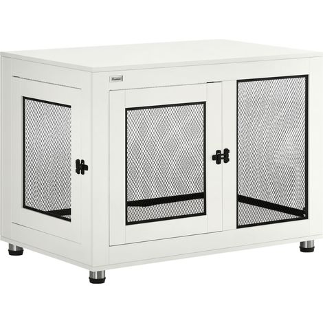 Cage pour chien cage chien sur pied avec coussin amovible acier noir et blanc - 94 x 60 x 71,5 cm (1/5)