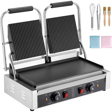 Mophorn Gril Panini Électrique 3600 W, Presse Double avec Plaques Émaillées 48,5x23 cm, Appareil à Sandwich en Acier Inoxydable, Réglage de Température, Idéal pour Hamburger, Steak et Cuisine