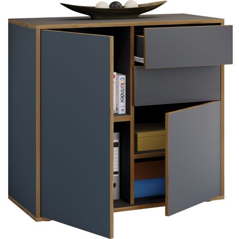 VCM Cassettiera in legno Bordo con ante girevoli e cassetti Mobili per ufficio A. 74 x L. 80 x T. 33cm - Salia (Antracite)