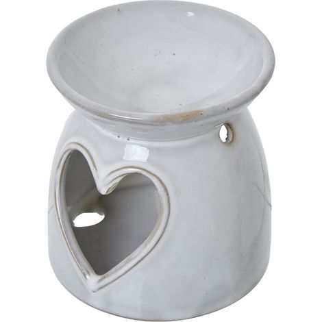 Heart Cut-Out Wax Melt Tea light Holder - Ceramic - L10 x W10 x H11 cm - White
