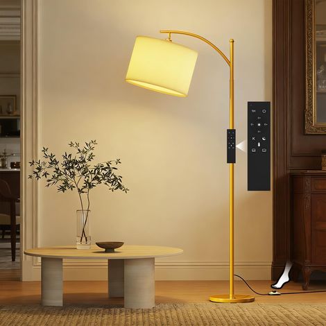 GLUROO Gold Floor Lamp with Remote Control, Living Room Floor Lamp with 3 Changing Colours, Continuous Brightness, Floor Lamp with Dimmable Bulb for Bedroom, Office (1/5)