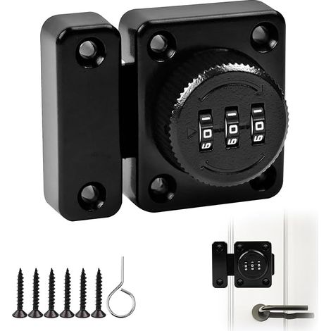 Serrure de porte sans clé serrure à code à 3 Chiffres avec vis de fixation de sécurité - serrure de porte coulissante pour armoire, noir (1/5)