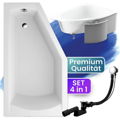 Badewanne Eckbadewanne 150x90 Links mit Styroporverkleidung, Ablauf & Füße GRATIS - Komplettset 4in1 Original Acryl Wanne Siphon - BADLAND SELENA (1/5)