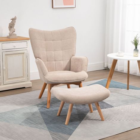 Fauteuil avec repose-pieds relax en velours côtelé beige OKMYHOME (1/3)