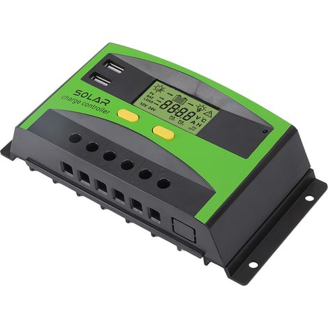 12V/24V PWM-Solarladeregler mit zwei USB-Anschlüssen und LCD-Display, Zwei-Tasten-Bedienung für Haus und Garten, 60A 650W (12V) 1300W (24V) (1/5)