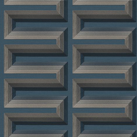 3D Tapete Profhome RE521076-DI heißgeprägte Vliestapete mit geometrischen Formen glänzend blau azur-blau schwarz-blau staub-grau 5,33 m2
