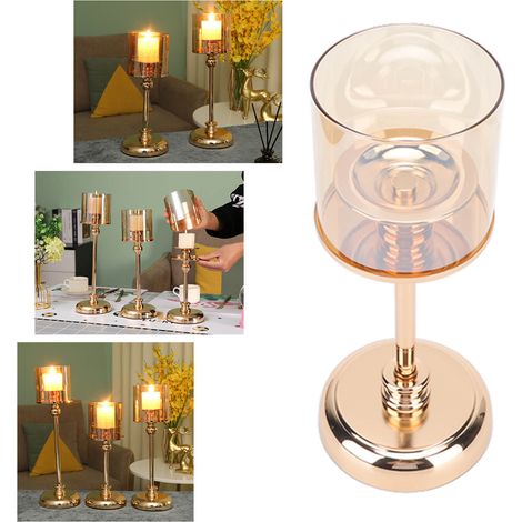 Tischkerzenständer im französischen Stil in Champagnergold – Eleganter Kerzenhalter für romantische Dinner – Luxuriöses Ornament aus goldfarbenem Metall und Champagnerglas – Maße: 29,5 x 12 x 12 cm – (1/5)