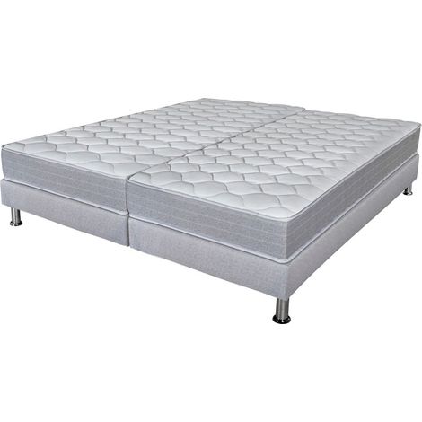 Matelas Madere + sommier 2x90x190 SR9 - Gris clair - Soutien ferme - Made in France (1/5)