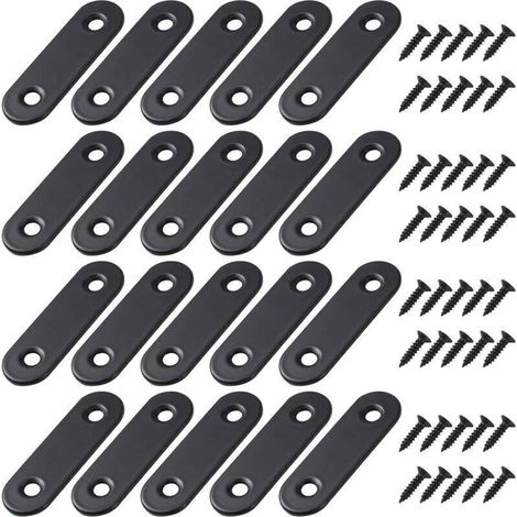 Equerre de Fixation Plats Droits Support en Droit Plat Metalliques Equerres avec Vis pour Bois Meubles Placard Réparation Support 50 16mm Noir 20 Pièces (1/4)