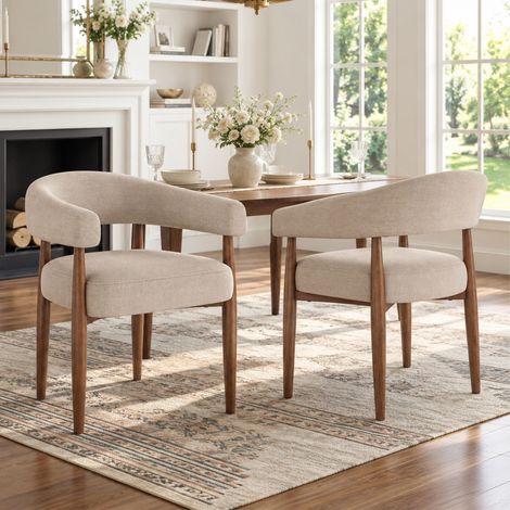 Tissu chenille et pieds aspect noyer, confort ergonomique : lot de 2 chaises modernes pour salle à manger et salon (1/5)
