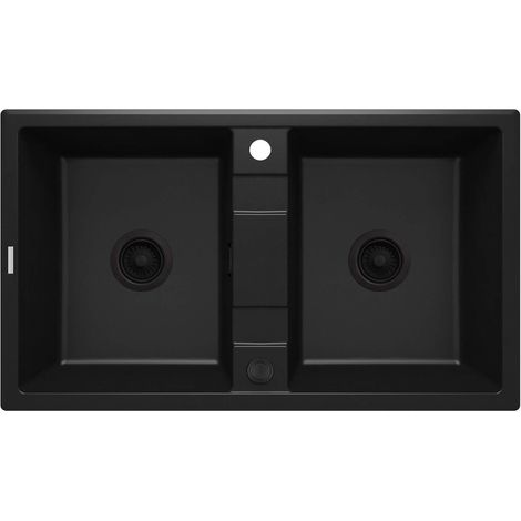 Lavello cucina in granito con 2 vasche 86x50 cm nero - Lyra