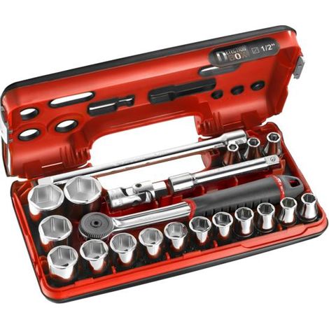 FACOM Set di cricchetto stagno e bussole 1/2" a 6 punti metrici - 21 pezzi (1/5)