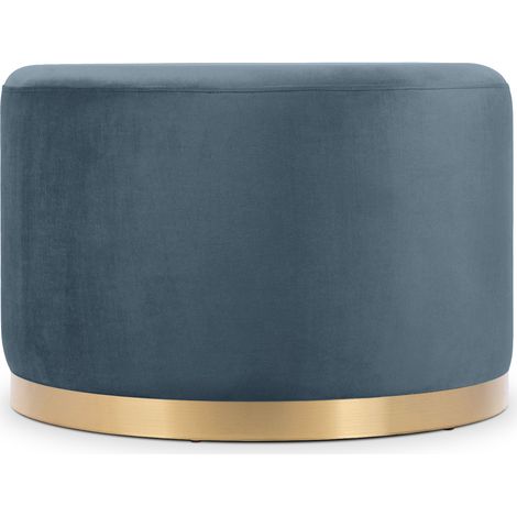 Pouf CHARLOTTE II en velours bleu céladon – Base en métal doré – Assise rigide – Style Art Déco rétro – Confort généreux (1/5)