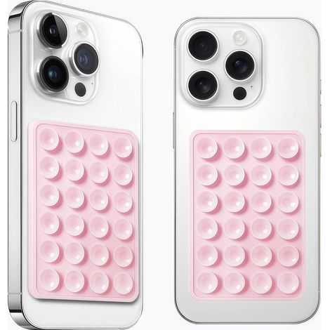 Lot de 2 Supports de téléphone à Ventouse en Silicone, Support de téléphone adhésif en Silicone, antidérapant pour téléphone Portable, Support Solide pour Selfies et vidéos (Rose Clair) (1/5)