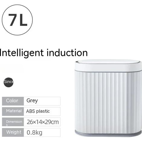 Poubelle intelligente (7 L, grise, à piles), capteur électronique automatique, idéale pour la maison, la cuisine et la salle de bain.