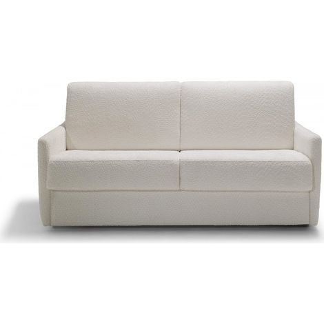 Canapé convertible 3 places en tissu bouclé écru - Ouverture express - Couchage quotidien - Matelas HD 140 x 190 - Sienne (1/5)