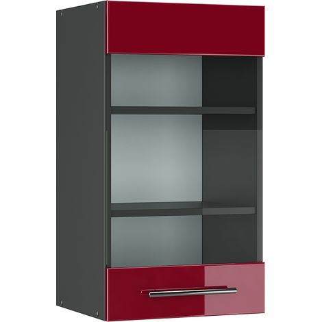 Meuble de cuisine haut vitré Fame-Line, Rouge bordeaux Haute brillance, 40 cm, Vicco