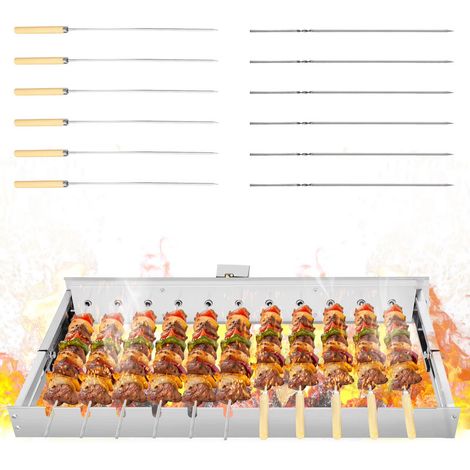 Grill électrique rotatif 80 cm inox, barbecue automatique avec brochettes, largeur ajustable, parfait pour cuisine extérieure et camping (1/5)