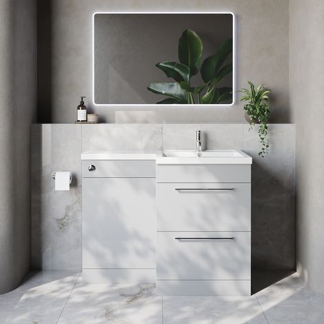 Napoli 460 Gloss Grey Pearl 1100mm 2 Drawer Vanity Unit Toilet Suite with Right Hand Square Lucia Basin - 1100mm - Chrome 320mm HandleWithout Kingston Toilet Pan