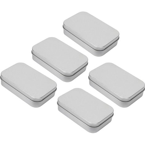 Boîte métallique rectangulaire vide x5, épingles, bijoux, rangement artisanal, conteneurs portables réutilisables, argent (1/5)