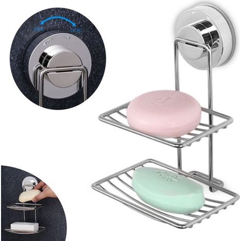 Porta sapone, porta sapone a doppio strato, acciaio inox, elevata capacità di carico, ventosa forte, piattino porta sapone, porta sapone sospeso, mensola per doccia/bagno, no B (1/5)