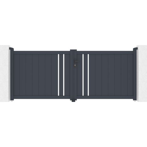 Casanoov – Portail aluminium battant 300x120cm gris anthracite – Résistance aux intempéries – Kit complet avec accessoires inclus