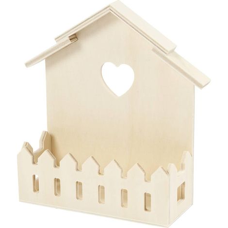 Étagère H: 16,5 cm P: 5,5 cm L: 13 cm 1 pièce Petite étagère en bois clair en forme de maison avec clôture Avec matériel pour suspendre (1/3)