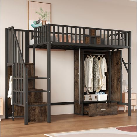 Bett Hochbett mit Stauraum 90x200 Metall Holz OKMYHOME (1/5)