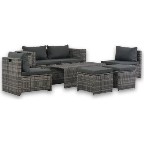 Set Divani da Giardino 6 pz con Cuscini in Polyrattan Grigio vidaXL