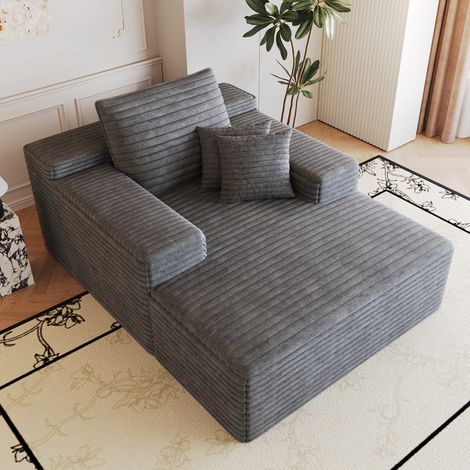 Chaise-Lounge-Sofa 115 x 159 x 60 cm aus dunkelgrauem Rippenstoff, montagefrei HAVRYA (1/5)