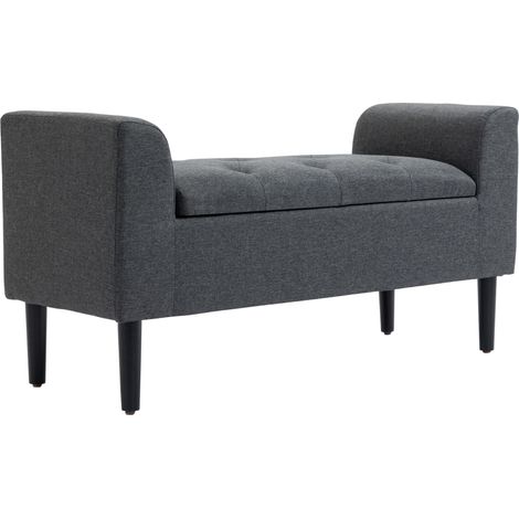 Banc de rangement, banquette capitonnée aspect lin, pieds en bois, banc de lit, charge maximale 130 kg, pour salon, chambre, entrée, 116 x 44 x 58 cm, gris foncé (1/5)