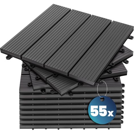 WPC Fliesen 1m²-6m² Terrassenfliesen Set Holzfliesen 30x30cm Balkon Pool Garten 55x Klassik anthrazit