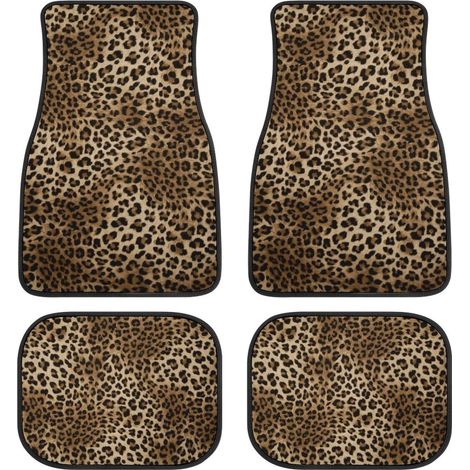 Juego de alfombrillas para coche con estampado de leopardo (4 piezas), alfombrillas de imitación de piel de leopardo (delanteras y traseras), alfombrillas decorativas para sedanes (1/4)