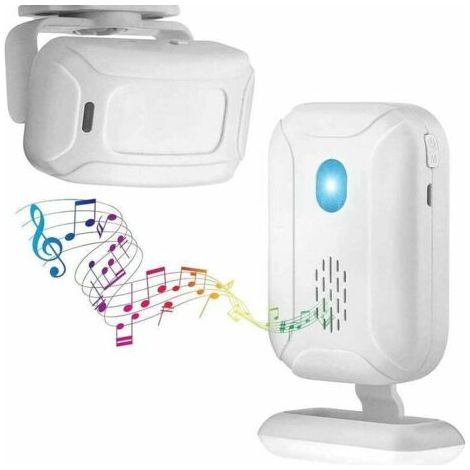 Kit d'alarme domestique comprenant un détecteur de mouvement et une sonnette sans fil, avec capteur et récepteur. Autonomie : 5 à 7 mois. Alimentation : micro-USB. (1/4)