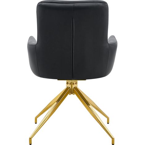 Conjunto de mesa redonda de vidrio templado 85 cm con 4 sillas giratorias negro y oro MODENUIT (1/5)