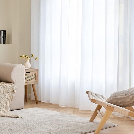 Rideaux Transparents Couleur Pure Panneaux Voile de Fenêtre Élégant à Oeillets pour Chambre et Salon 1 Panneau 228x228cm Blanc (1/5)