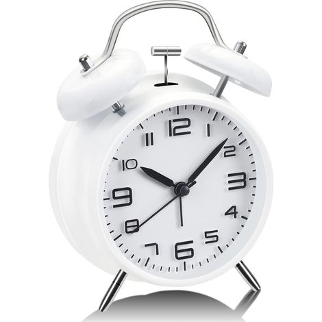 Réveil sonore pour gros dormeurs, horloge analogique de 10 cm avec rétroéclairage, réveil à double sonnerie pour chambre à coucher ou table de chevet pour enfants (blanc) (1/5)