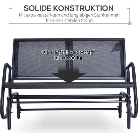 Fauteuil à bascule banc de jardin 2 places balancelle métal noir mobilier extérieur parc assise 120x70x88 cm (1/5)