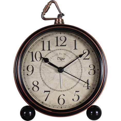 Reloj despertador metálico retro silencioso, gran reloj despertador analógico marrón para la mañana. (1/5)